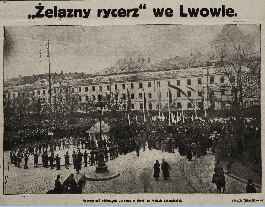 "The Iron Knight in Lviv". The first column of a Krakow newspaper Nowości illustrowane, 1916, Nr. 16